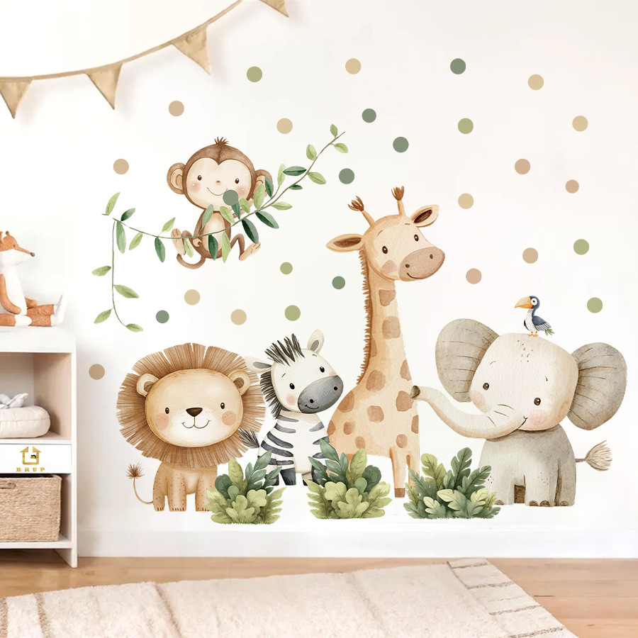 Baby Nursery Vinyl - Boho สัตว์ป่าสติ๊กเกอร์ติดผนังสําหรับห้องพักเด็กเด็กผู้หญิงเด็กตกแต่งห้องเนอสเซอรี่วอลล์เปเปอร์ช้างยีราฟลิงสิงโต