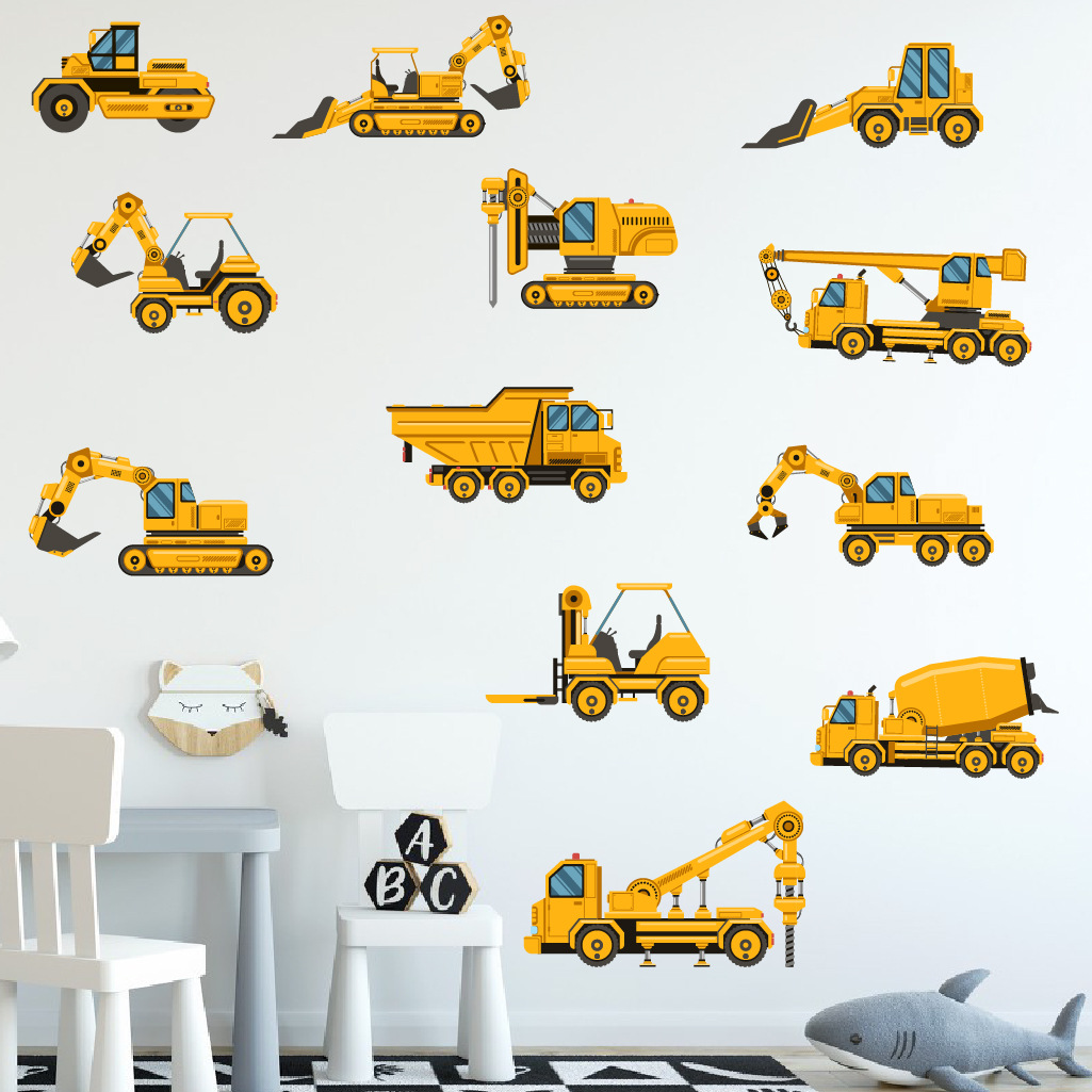 Baby Nursery Package - การ์ตูนExcavatorวิศวกรรมรถสติ๊กเกอร์ติดผนังSelf-Adhesiveเด็กสติ๊กเกอร์ติดผนังเด็กทารกเด็กสติกเกอร์โปสเตอร์