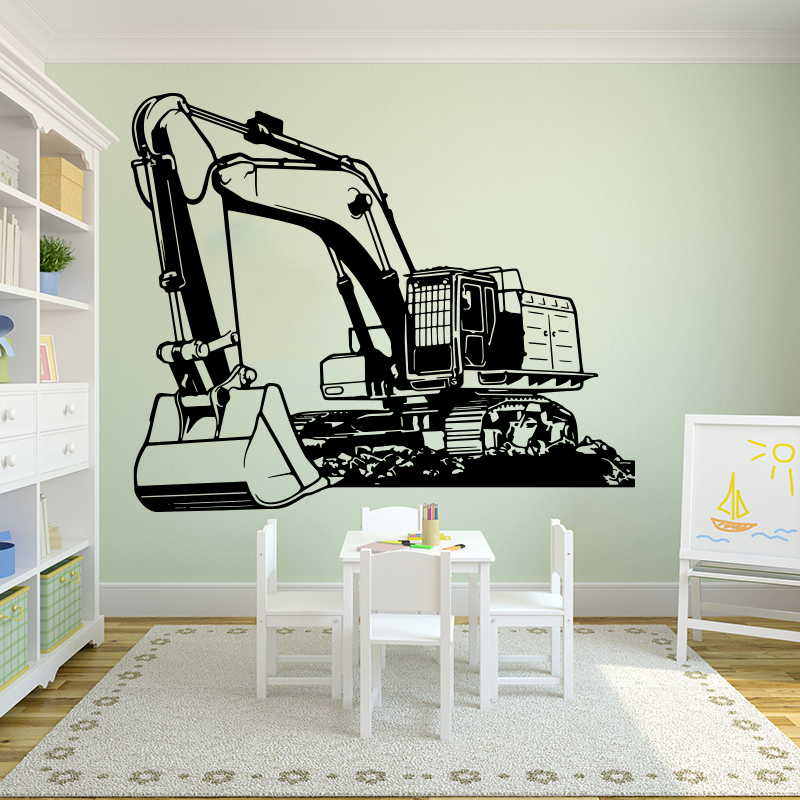 Baby Nursery Vinyl - ขนาดใหญ่อุปกรณ์หนักExcavator Diggerสติ๊กเกอร์ติดผนังเด็กเนอสเซอรี่การ์ตูนอาคารรถบรรทุกก่อสร้างรูปลอกผนังห้องเด็กเล่น
