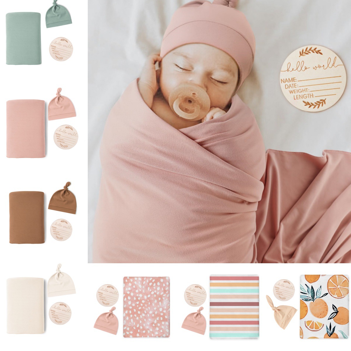 Baby Nursery Sets - ผ้าห่มเด็กแรกเกิดพร้อมที่คาดผมและหมวกเข้าชุด ชุดห่อตัวเด็ก ชุดผ้าห่อตัวเด็ก 3 ชิ้น อุปกรณ์สำหรับเด็ก