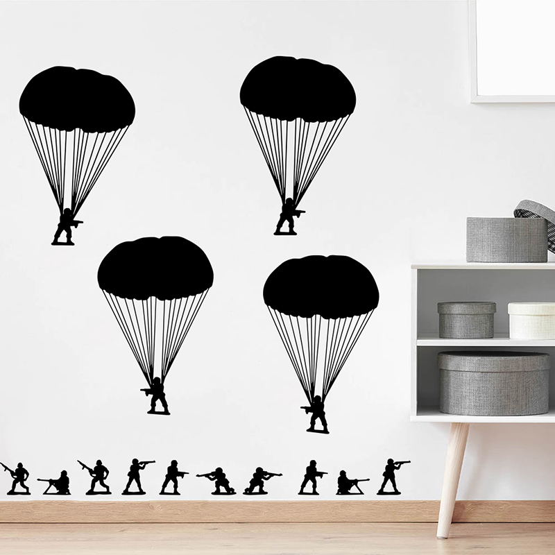 Baby Nursery Vinyl Wall Stickers - Army Men ทหาร Paratroopers สติ๊กเกอร์ติดผนังเด็กทารกเด็กสงครามอาวุธกองทัพทหาร Wall
