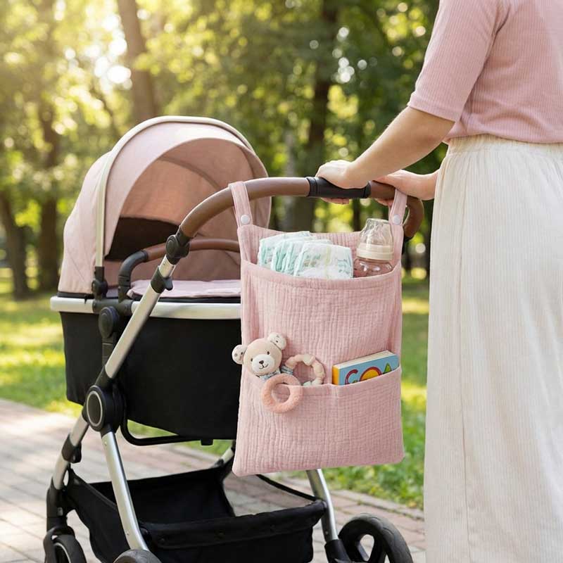 Baby Nursery Package - กระเป๋าแขวนรถเข็นเด็กผ้าฝ้ายแท้ กระเป๋าเก็บของข้างเตียงเด็กอเนกประสงค์ กระเป๋าเก็บของแบบพกพาสำหรับทารกแรกเกิด ใส่ผ้าอ้อม ขวดนม ของเล่น