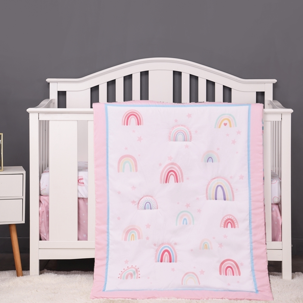Baby Nursery Sets - 3 ชิ้น Rainbow เด็กทารกเปลเด็กชุดเครื่องนอนเด็กชุดแผ่นเปลทารกแรกเกิดเนอสเซอรี่ (ผ้าพันคอแผ่นติดตั้งกระโปรงเปล)