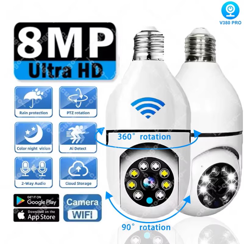 Baby Nursery Camera - กล้องวงจรปิดหลอดไฟ 8MP E27 แบบ Wifi IP