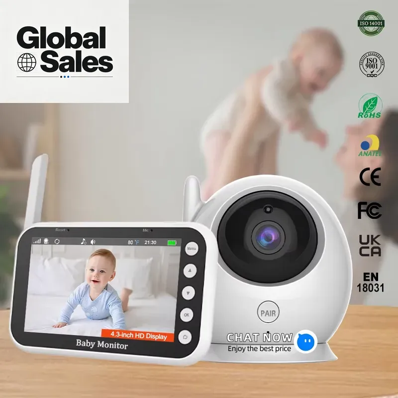 Baby Nursery Camera - กล้องวงจรปิดสำหรับเด็กขนาด 4.3 นิ้ว พร้อมรีโมทคอนโทรล, ระบบเสียงสองทาง และระบบมองเห็นในที่มืดสำหรับห้องเด็ก