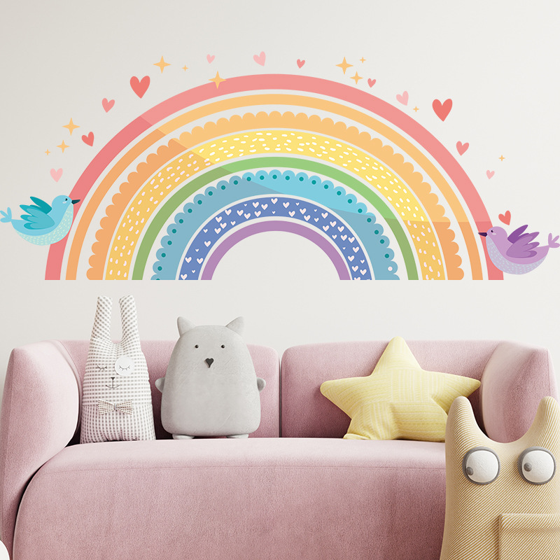 Baby Nursery Package - สติ๊กเกอร์ติดผนังรูปนกสีรุ้งหลากสีสันสำหรับห้องเด็ก ห้องเด็กอ่อน ตกแต่งห้องเด็ก ของตกแต่งผนังแบบถอดได้ ของตกแต่งบ้าน