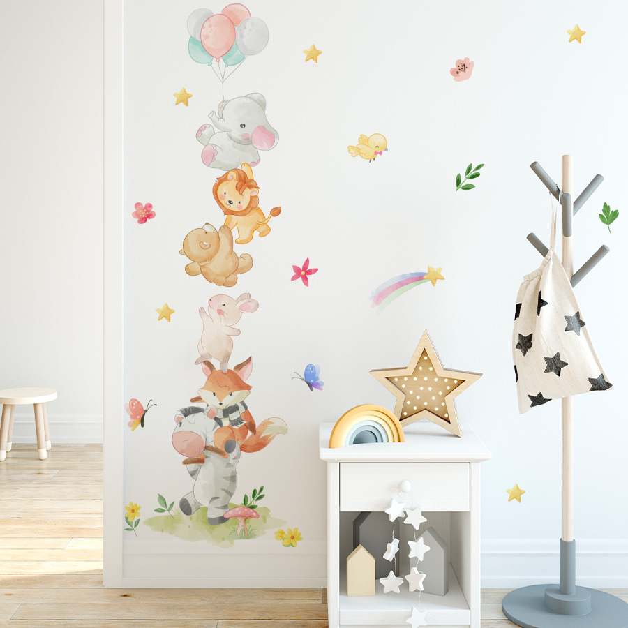 Baby Nursery Vinyl Wall Stickers - สติ๊กเกอร์ติดผนังลายสัตว์ป่าน่ารักสำหรับห้องเด็ก ห้องนอนเด็ก ห้องเด็กอ่อน ตกแต่งห้องเด็ก วอลเปเปอร์ไวนิล ลายช้างและสิงโต
