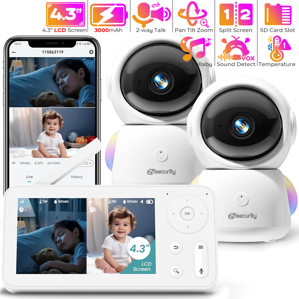 Baby Nursery Camera - 2K Baby Monitor พร้อม 2 กล้องและเสียง