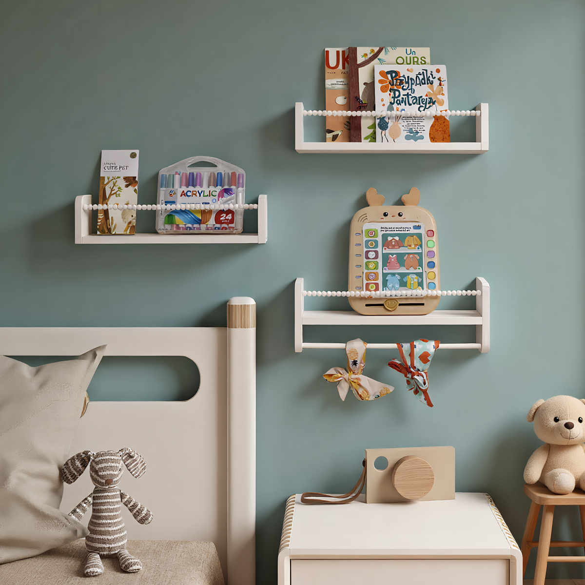 Baby Nursery Floating Shelves - ชั้นวางหนังสือแบบแขวนผนังสำหรับเด็ก, ชั้นวางหนังสือไม้ธรรมชาติติดผนังสำหรับห้องเด็กและห้องนอน, ชั้นวางหนังสือไม้ขนาดเล็กสำหรับเด็ก