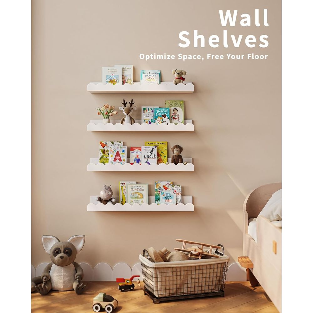 ชั้นวางของลอยติดผนังสีขาว 4 ชิ - Baby Nursery Floating Shelves บทวิจารณ์และราคา