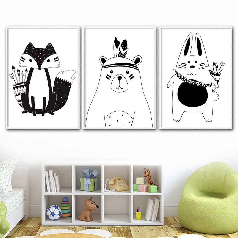 สีดําสีขาวการ์ตูนหมีกระต่าย Ba - Baby Nursery Name Wall Art บทวิจารณ์และราคา