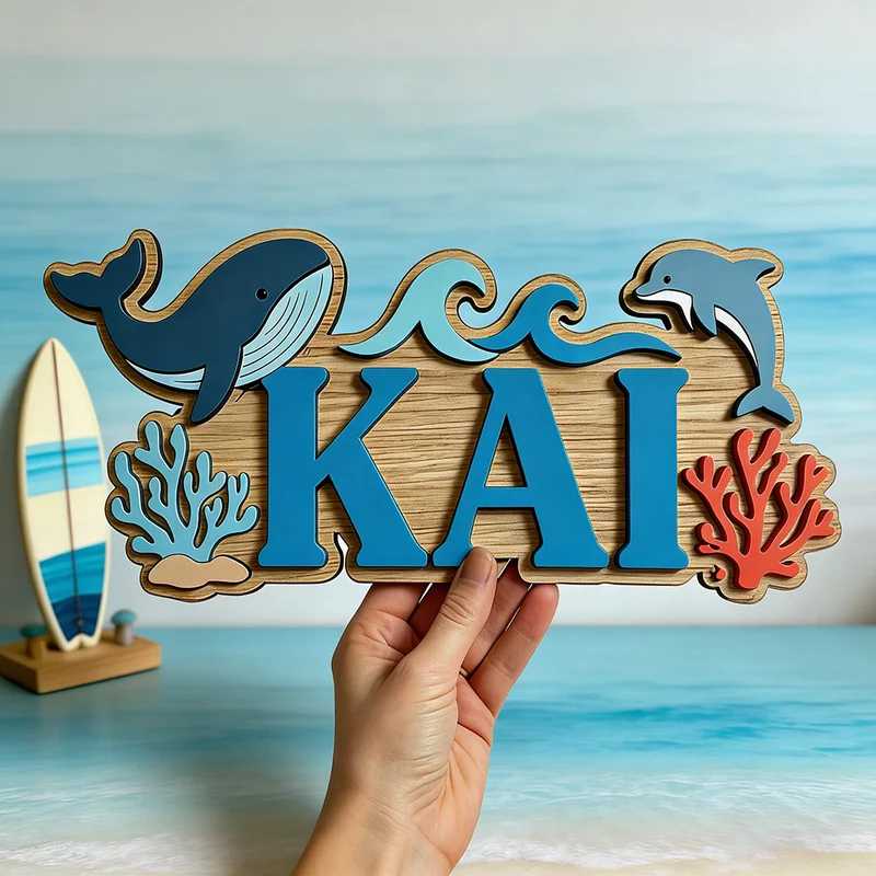 ป้ายไม้สลักชื่อธีมปลาวาฬและโลม - Baby Nursery Name Wall Art บทวิจารณ์และราคา