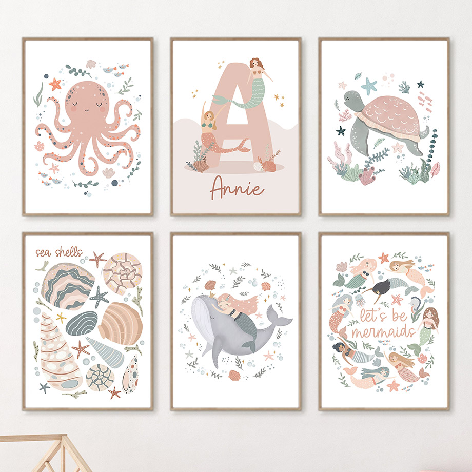 ภาพวาดสัตว์ทะเลการ์ตูน ปลาวาฬ  - Baby Nursery Name Wall Art บทวิจารณ์และราคา