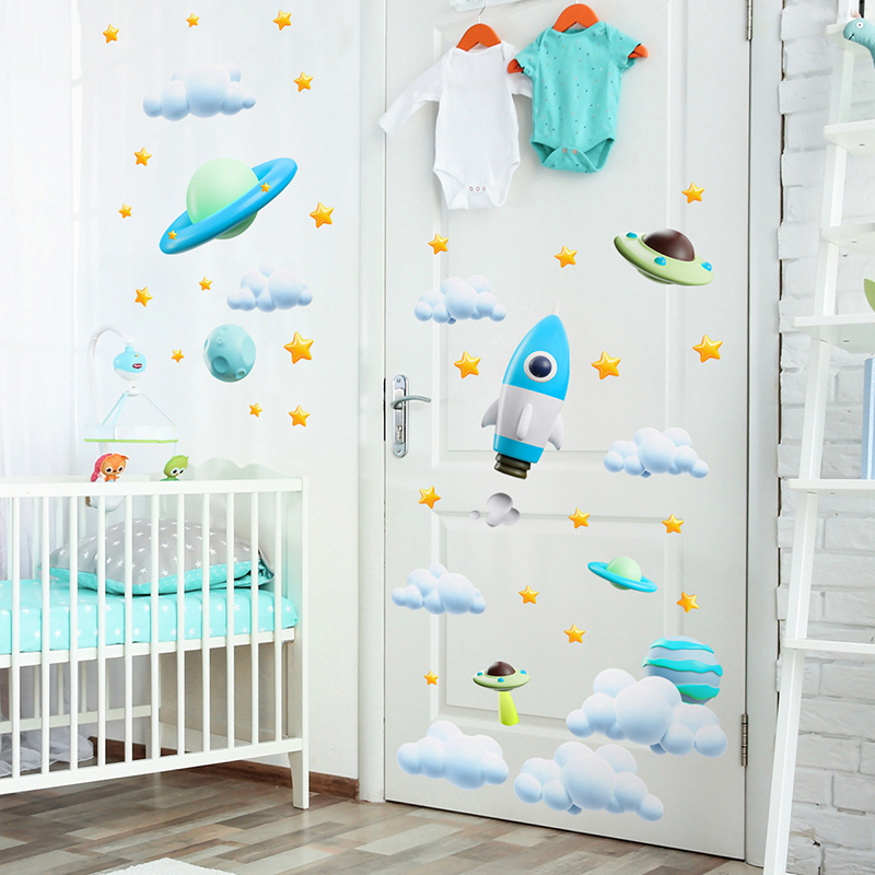 สติ๊กเกอร์ติดผนังลายยานอวกาศสี - Baby Nursery Vinyl Wall Stickers บทวิจารณ์และราคา