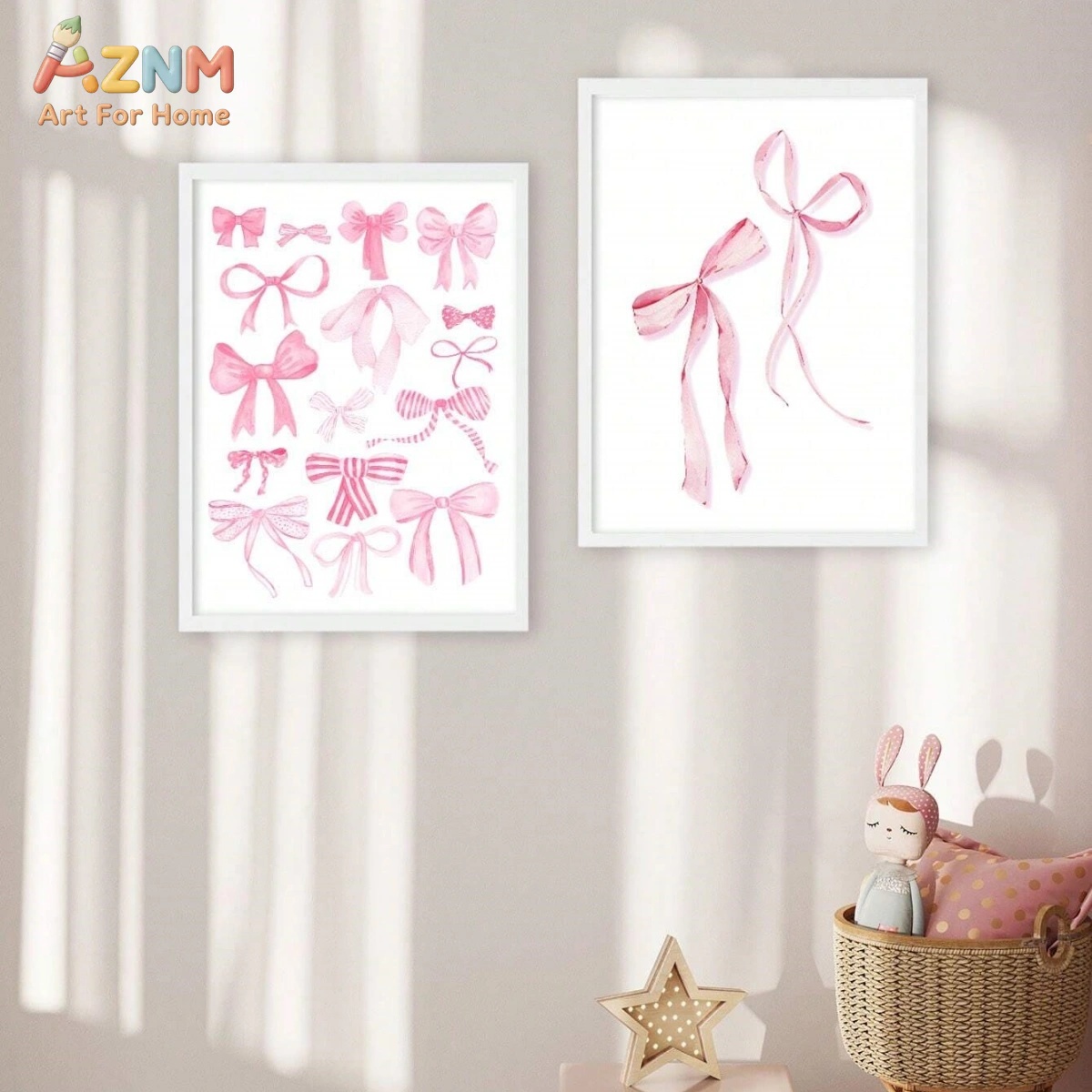 ชุดภาพพิมพ์บนผ้าใบลายโบว์สีชมพ - Baby Nursery Sets บทวิจารณ์และราคา
