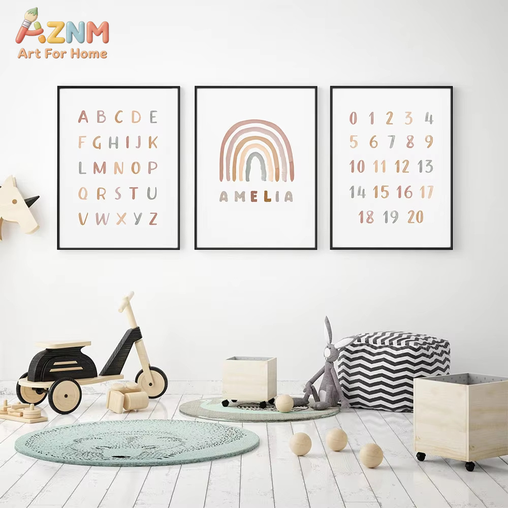 โปสเตอร์สั่งทำ ABC 123 ลายรุ้ง - Baby Nursery Name Wall Art บทวิจารณ์และราคา