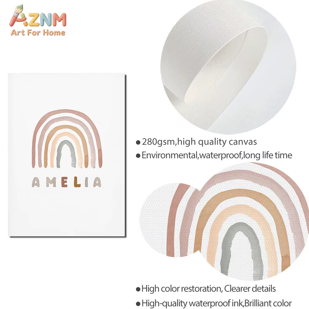 โปสเตอร์สั่งทำ ABC 123 ลายรุ้ง - Baby Nursery Name Wall Art บทวิจารณ์และราคา