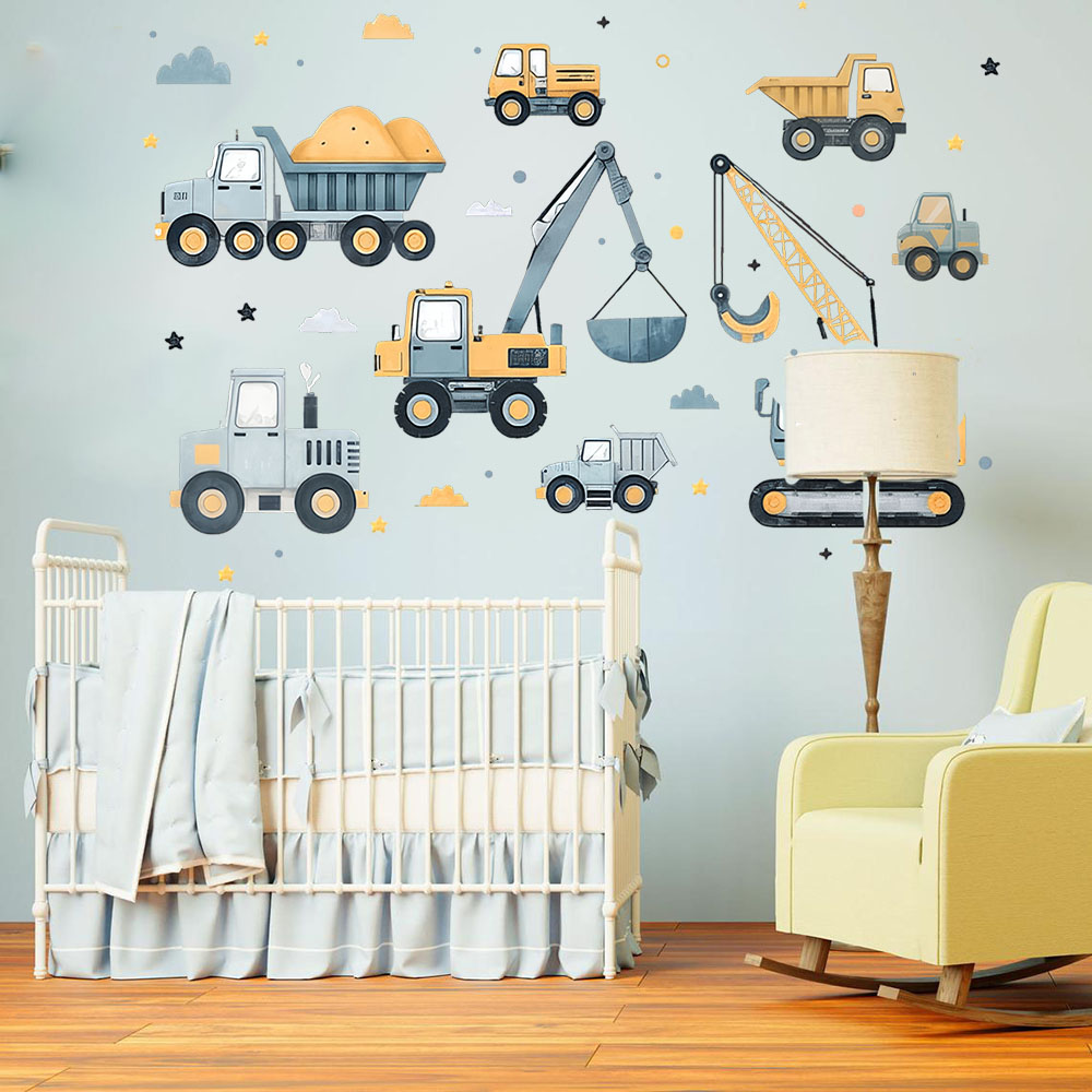 การ์ตูนรถขุดยานพาหนะชุดสติ๊กเก - Baby Nursery Vinyl บทวิจารณ์และราคา