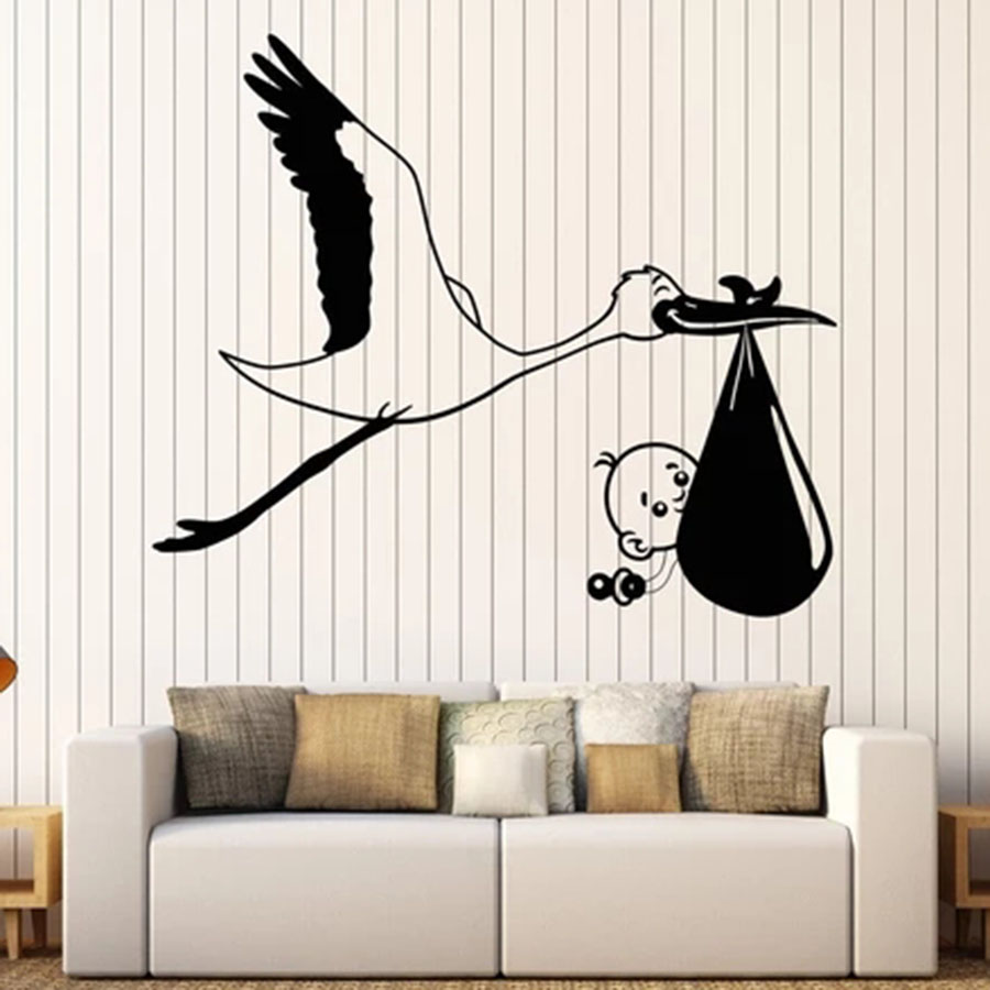 Wall Decal Stork Baby Bird Nur - Baby Nursery Vinyl Wall Stickers บทวิจารณ์และราคา