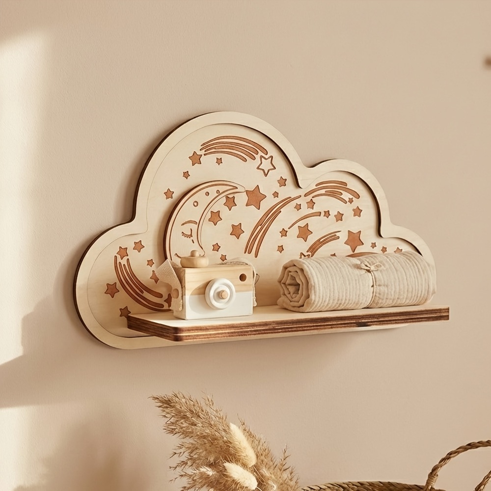 ชั้นวางของติดผนังรูปเมฆไม้ ดาว - Baby Nursery Floating Shelves บทวิจารณ์และราคา