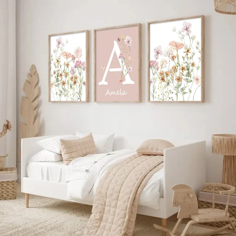 ดอกไม้ป่าสีชมพู ชื่อเด็กผู้หญิ - Baby Nursery Name Wall Art บทวิจารณ์และราคา