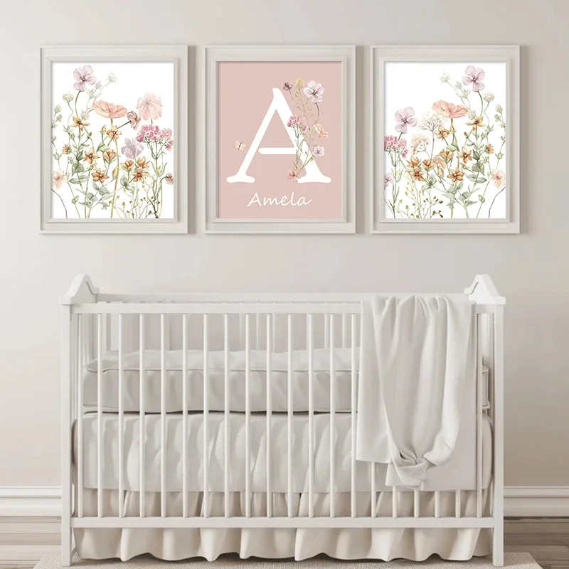 ดอกไม้ป่าสีชมพู ชื่อเด็กผู้หญิ - Baby Nursery Name Wall Art บทวิจารณ์และราคา