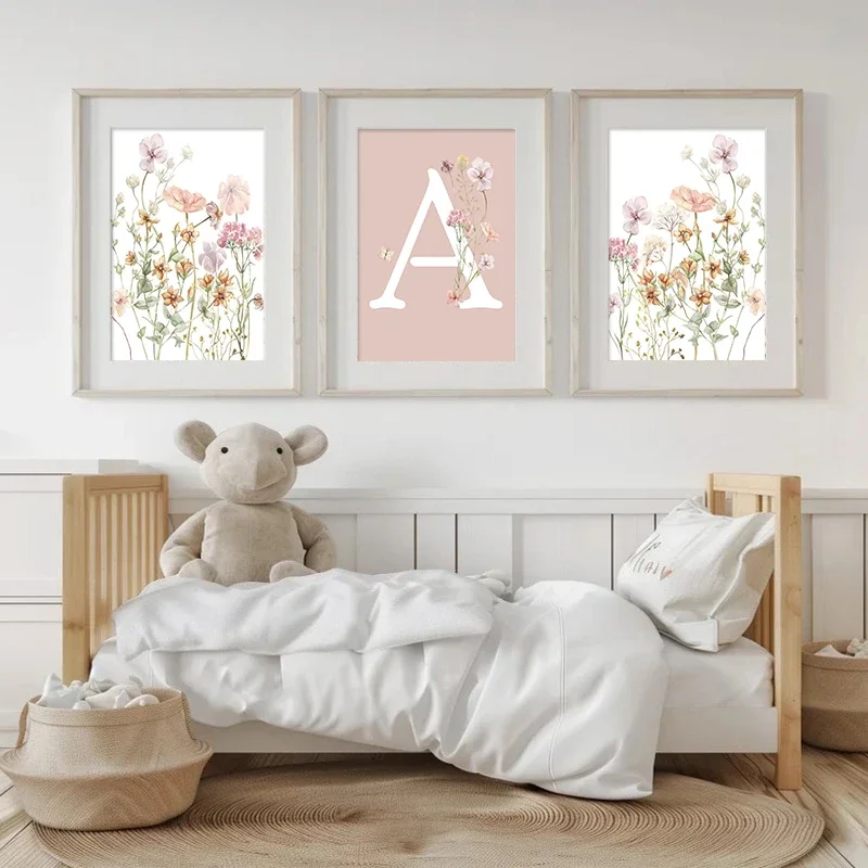 ดอกไม้ป่าสีชมพู ชื่อเด็กผู้หญิ - Baby Nursery Name Wall Art บทวิจารณ์และราคา