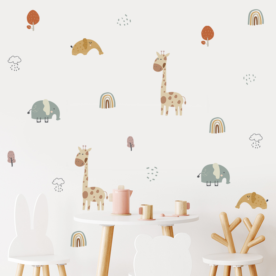 การ์ตูนยีราฟช้างสัตว์สติ๊กเกอร - Baby Nursery Vinyl Wall Stickers บทวิจารณ์และราคา