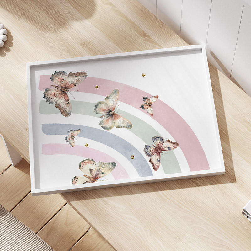 สีชมพูสายรุ้งผีเสื้อที่กําหนดเ - Baby Nursery Name Wall Art บทวิจารณ์และราคา