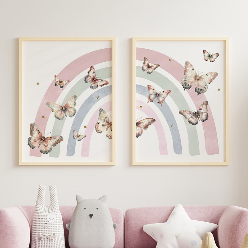 สีชมพูสายรุ้งผีเสื้อที่กําหนดเ - Baby Nursery Name Wall Art บทวิจารณ์และราคา