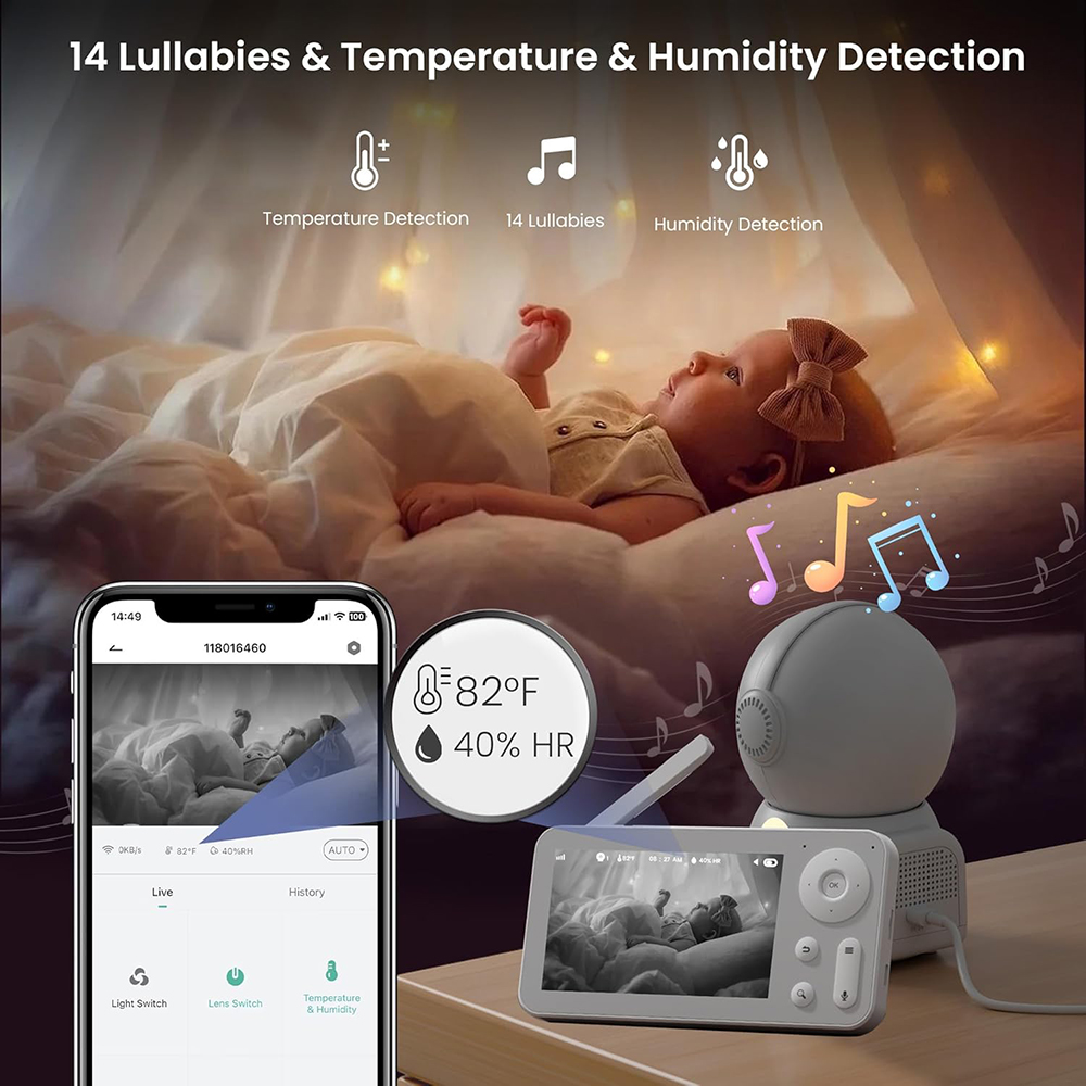 2K Baby Monitor พร้อม 2 กล้องแ - Baby Nursery Camera บทวิจารณ์และราคา