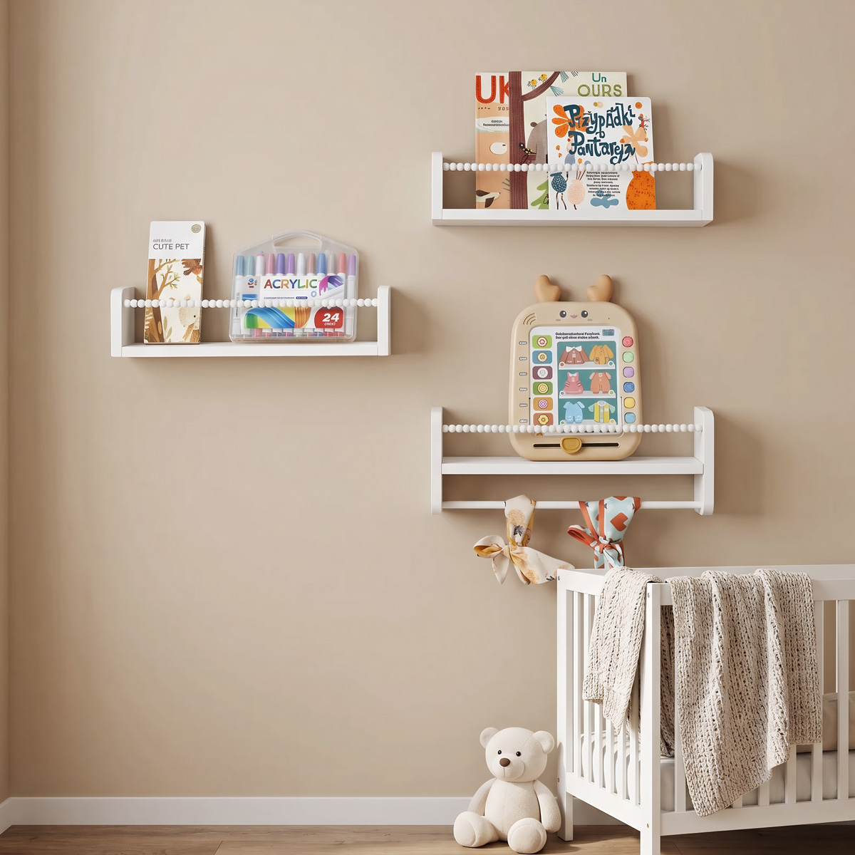 ชั้นวางหนังสือแบบแขวนผนังสำหรั - Baby Nursery Floating Shelves บทวิจารณ์และราคา