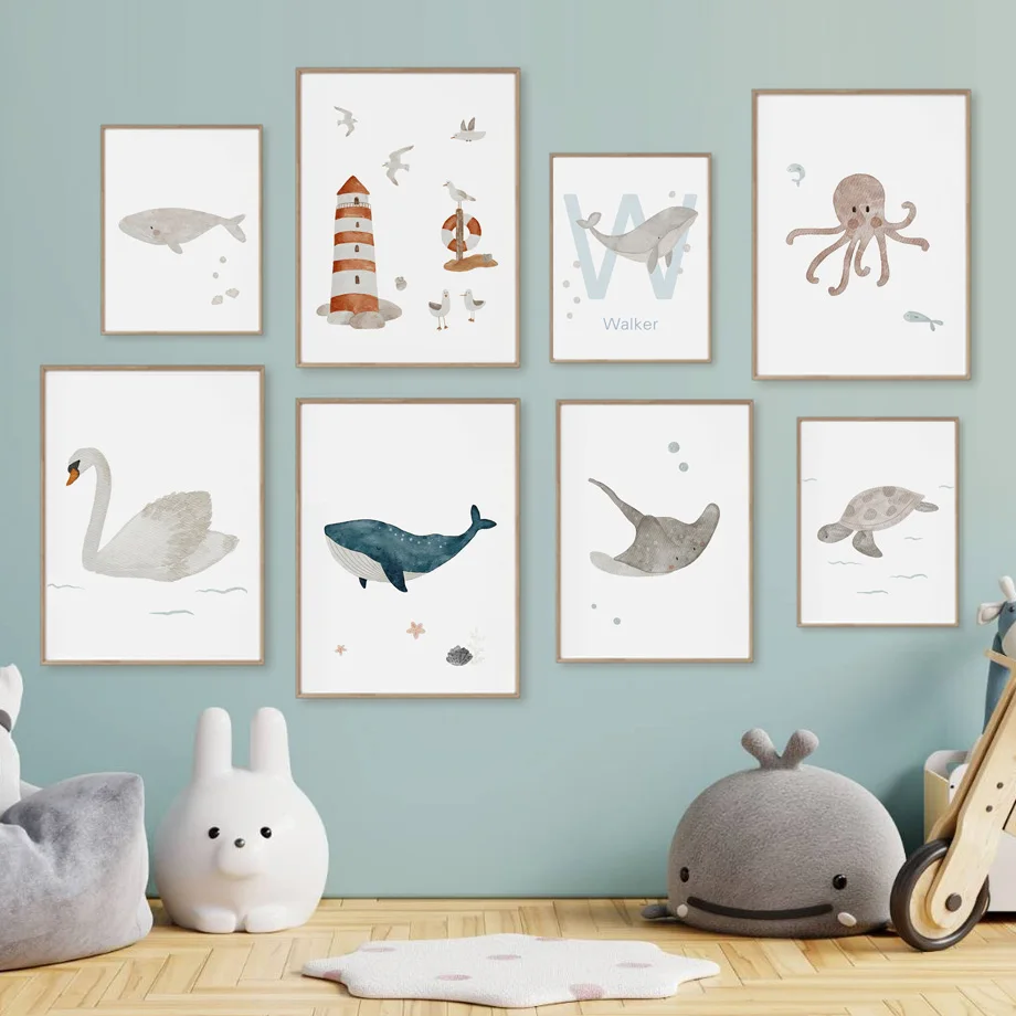 Custom ชื่อปลาวาฬ Octopus เต่า - Baby Nursery Name Wall Art บทวิจารณ์และราคา