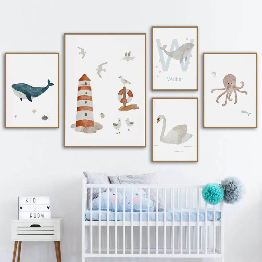 Custom ชื่อปลาวาฬ Octopus เต่า - Baby Nursery Name Wall Art บทวิจารณ์และราคา