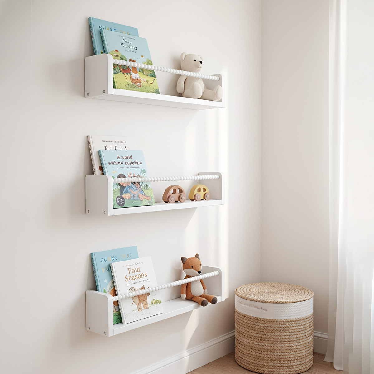 ชั้นวางหนังสือไม้สำหรับห้องเด็ - Baby Nursery Floating Shelves บทวิจารณ์และราคา